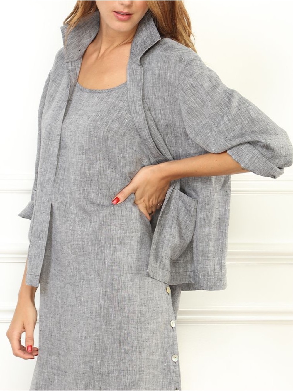 NWT Hinson Wu “Gigi” Linen Open Jacket in Graphite Sz Small